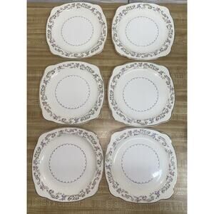 6 Set Paden City Pottery Marlene Lace Pattern 8 inch Square Plates 1947 USA